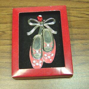 St. Nicholas Square metal ornament-pink & silver ballet slippers/rhinestones